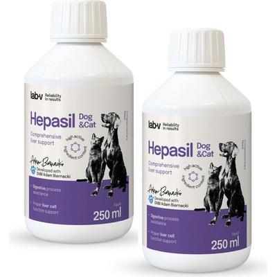 Lab-v Hepasil Dog & Cat prípravok na zlepšenie funkcie pečene pre psov a mačky 2x250 ml