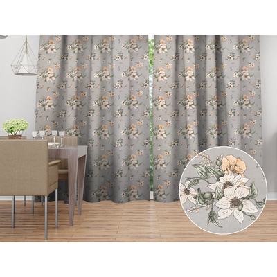 Biante Bavlněný závěs Sandra SA-465 Oranžové květy na šedém 150x140 cm