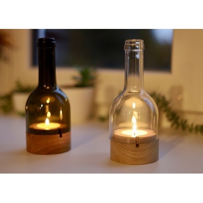 DT GLASS Svícen víno na dubové válcové podstavě velikost SMART antikově zelená dub olejovaný (tmavší tón) – Zboží Dáma