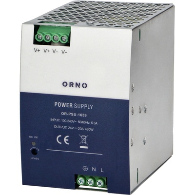 ORNO Priemyselný zdroj na DIN lištu, 24VDC, 20A, 480W, kovové puzdro