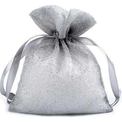 Dárkový pytlík 10x13 cm organza s glitry - stříbrná (10 ks)