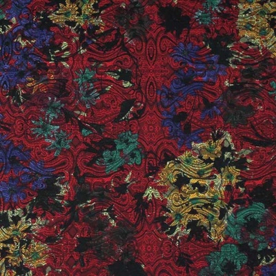 Kostýmovka červená 15191, barevný vzor, š.150