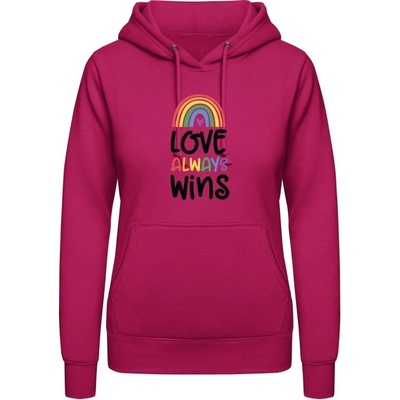 AWDis Dúhová mikina s Nápisom Love Always Wins zvodná ružová