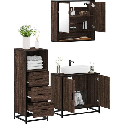 vidaXL Комплект мебели за баня от 3 части, кафяв дъб, инженерно дърво (3301039)