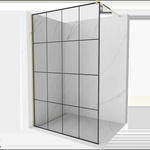 Mexen Kioto стенна преграда за душ Walk-in 140 x 200 см, черна решетка 8 мм, златна (800-140-101-50-77)