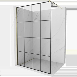 Mexen Kioto стенна преграда за душ Walk-in 140 x 200 см, черна решетка 8 мм, златна (800-140-101-50-77)