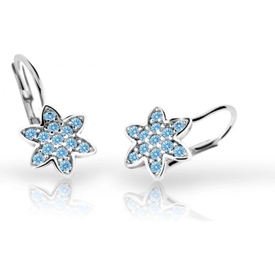 Danfil dětské náušnice kytičky C2206 z bílého zlata s kamínky Arctic Blue zapínání klapka