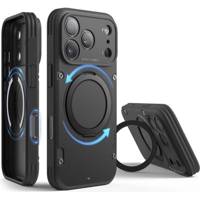 elago Хибриден удароустойчив кейс с MagSafe за iPhone 17 Pro - Elago MagSafe Armor Ring Stand Case (черен) (ES17MSAMST63PRO-BK)