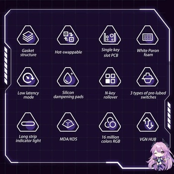 VGN Wireless Gaming Mechanical Keyboard V87 Jelly Orange Dynamic Silver Switches Linear (V87-ORANGE-PS)