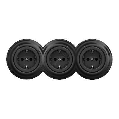 - Тройна ретро розетка за домашна употреба с рамка SCHUKO 230V, черна (KA0018B)