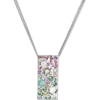 Evolution Group Strieborný náhrdelník so Swarovski kryštálmi ružovo-zelený obdĺžnik 32074.3 sakura