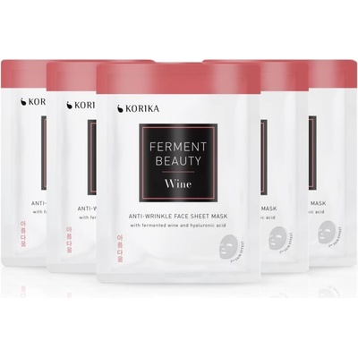 KORIKA FermentBeauty Anti-wrinkle Face Sheet Mask with Fermented Wine and Hyaluronic Acid plátenná maska proti vráskam s fermentovaným hroznom a kyselinou hyalurónovou 5 ks