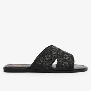 Wheres That From Сандали Wheres That From Women's Where's Sliders Flat Sandals - BlackRaffia