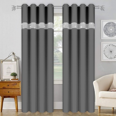 Dekorační závěs se zirkony s kroužky ANDRE tmavě šedá 140x250 cm (cena za 1 kus) MyBestHome