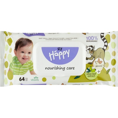 Bella Baby Happy Almond and Olive Leaf extract vlhčené čistiace obrúsky pre deti 64 ks