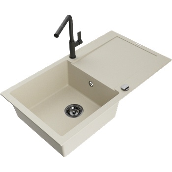 Mexen Leo гранитна мивка с 1 корито с отцедник и кухненски смесител Flora, бежов - 6501-69-670401-70-B (6501-69-670401-70-B)