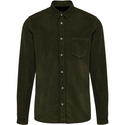 Kariban menčestrová košeľa s dlhým rukávom hnedá K599 washed dusky khaki