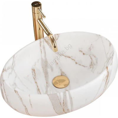 Rea REA-U8568 - Умивалник за плот LINDA 34x48, 5 см керамика/мраморен декор (RE0082)