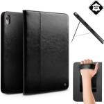 Qialino IPAD Air 11 (2026) / Air 11 (2025) QIALINO калъф с подставка, от естествена кожа, активен FLIP, настолна стойка + каишка за ръка, ЧЕРЕН (GP-86050)