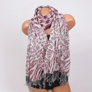 Image 1 of Трицветен шал в розово, бяло и черно с красив десен и ресни