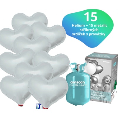 Balonky.cz Helium set helium a balónky IBREX srdce stříbrné