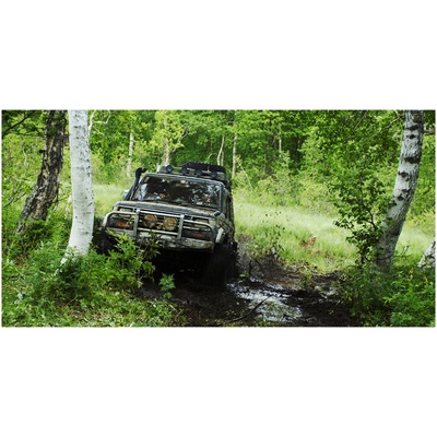 Foto-obraz fotografie na skle Jeep v lese 100x50 cm