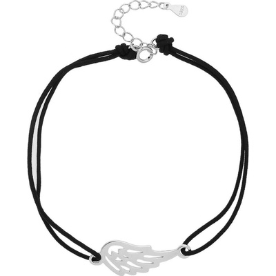 Bealio 13264 stříbrný náramek ANDĚLSKÉ KŘÍDLO shamballa provázek 17+3 cm 03-13264-2896