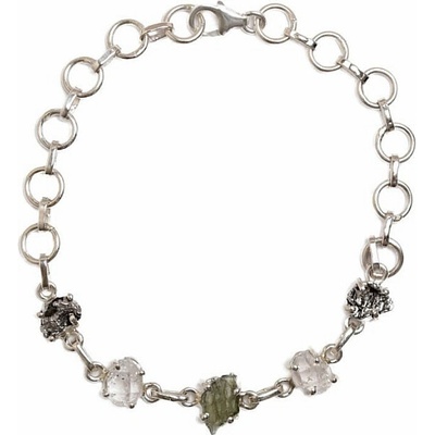 Nefertitis Vltavín, Herkimer diamant a meteorit Campo del Cielo náramek stříbro Ag 925 LOT48 NF63613 15 20 cm, 9,2 g