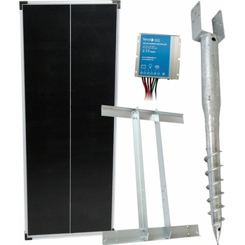 Basic sada solárného ohradníka - zemný vrut, 10 A regulátor, konzola a solární panel 100 W
