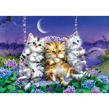 Image 1 of Art Puzzle - Puzzle Kittens swinging in the Moonlight - 500 piese