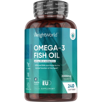 WeightWorld Омега-3 EPA - 660 mg / DHA - 440 mg - Рибено масло за сърцето, мозъка и зрението, 240 софтгел капсули за 4 месеца прием (124017 WW)
