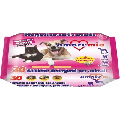 AMOREMIO vreckové vlhčené čistiace obrúsky, extrakt z harmančeka 30 ks