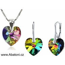 Swarovski Elements Heart krystal Stříbrná sada set souprava náušnice a přívěsek s řetízkem zelené srdce srdíčko 39161.1 Vitrail Medium zele
