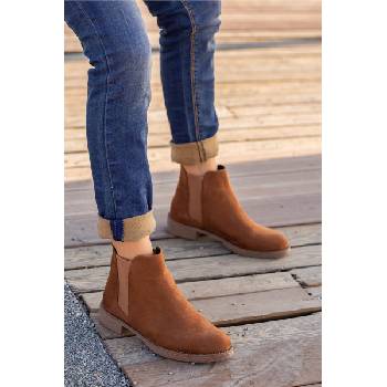 Moda Trend Дамски велурени боти със странични ластици - Таба #361983 (361983_Кафяво)