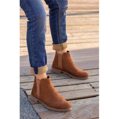 Moda Trend Дамски велурени боти със странични ластици - Таба #361983 (361983_Кафяво)