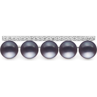 Gaura Pearls stříbrná brož s černou pravou perlou SK23229BR/B Černá