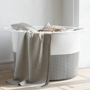 vidaXL Кош за пране сиво и бяло Ø55x36 см памук (358470)