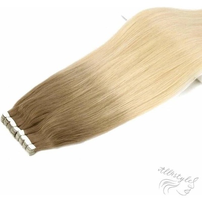 Vlasové PU pásky MINI tape in na prodlužování vlasů 50cm ombré balayage šedá/18/60 - šedá / nejsvětlejší hnědá / platina – Zboží Dáma