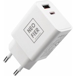 Neofier Захранване за ел. мрежа с USB-A и USB-C изходи и технологии за бързо зареждане - NeoFier Dual Port Fast Wall Charger 20W (бял) (NFC03WAC)