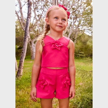 Mayoral Комплект бермуди креп и потник с цветя в тъмнорозов цвят за мини момиче Mayoral