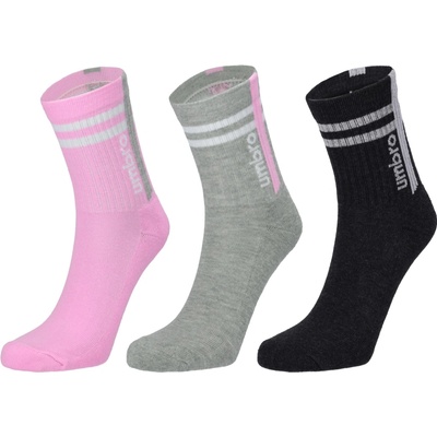 Umbro, Striped Sports Socks Jnr 3 Pack sivá ružová čierna biela