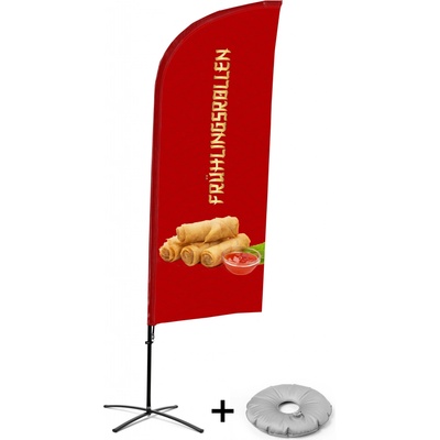 Jansen Display Kompletní sada reklamní vlajky ve tvaru křídla, Jarní závitky, německy Křížová Základna, 1273 x 3030 mm