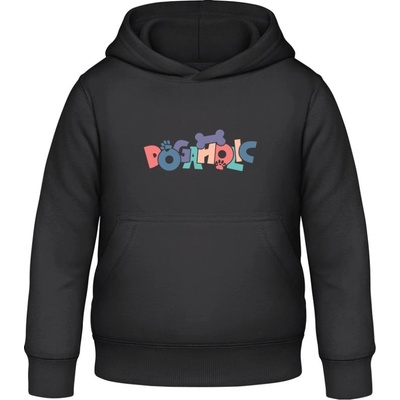 AWDis detská mikina s Kapucňu Psí dizajn s nápisom DOGAHOLIC čierna