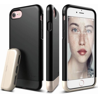 elago S7 Glide Case + HD Clear Film - поликарбонатов кейс и HD покритие за iPhone 8, iPhone 7 (черен-златист)