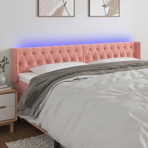 vidaXL LED горна табла за легло, розова, 203x16x78/88 см, кадифе (3123643)