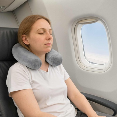 vidaXL Пътен възглавник за врат Сив 27 x 27 x 8, 5 см Мемори пяна (42012700)