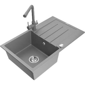 Mexen Bruno мивка от гранит с 1 камера с отцедник и кухненски смесител Duero, сив - 6513-71-671600-71 (6513-71-671600-71)