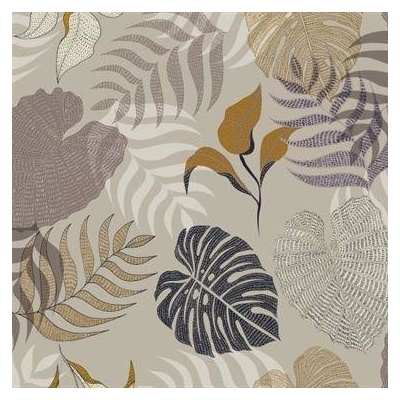 Obrus PVC 3581504, metráž, 20 m x 140 cm, tropické listy na hnedom podklade, IMPOL TRADE