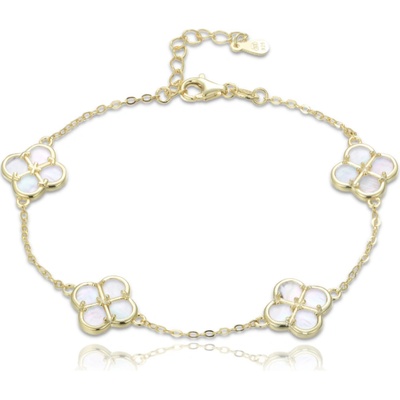 MINET Pozlacený stříbrný náramek čtyřlístky s bílou perletí JMAS7058YB20