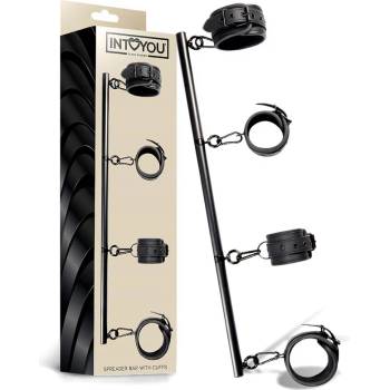 InToYou Black Shadow Detachable Rigid Spreader Bar and 4 Detachable Neoprene and Vegan Leather Cuffs Black